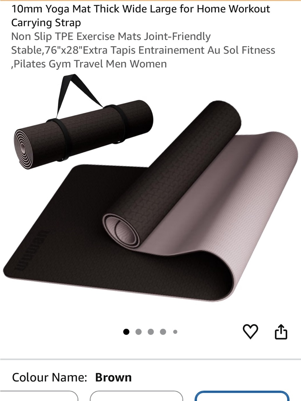 TPE yoga mat in brown 72"X26"X0.4" NON-SLIP